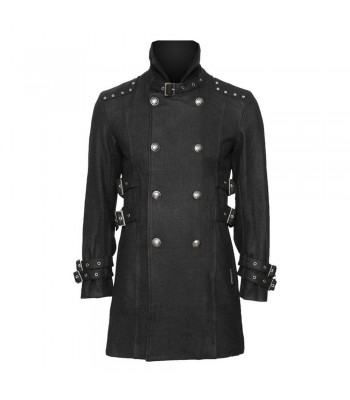 Men Gothic Car Coat With Stand Collar Black Gothic Trench Wool Coat Free Shipping